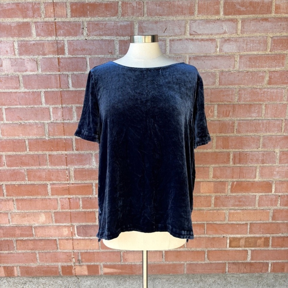 Sundance Silk Blend Velvet Boat Neck Short Sleeve Blouse Top XL Blue